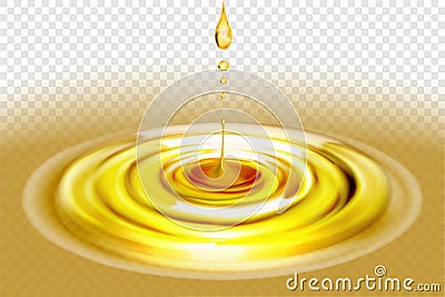 Yellow liquid. Spilled oil. Falling drops. Vector Illustration